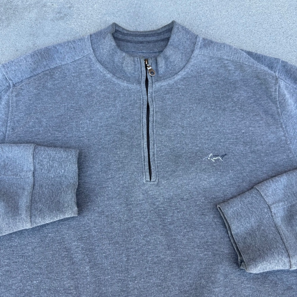 Greg Norman Men Gray Quarter Zip Pullover Golf Sweater Size Large